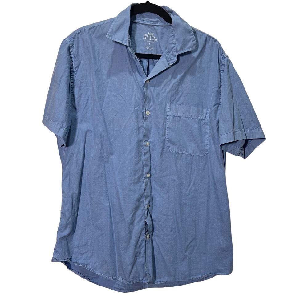 Peter Millar Seaside Collection Blue Short Sleeve Button Down Shirt Mens Large